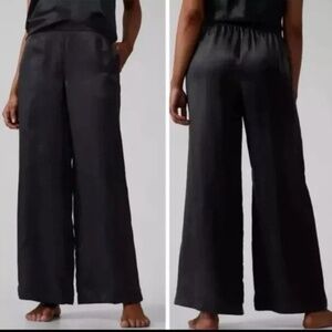 Athleta Calm Cool Pants Black Satin Wide Leg Lounge or Dress Pants Elastic Waist
